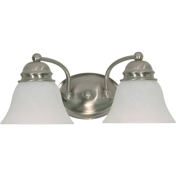 2 Light Brushed Nickel Alabaster Glass Shades Vanity Light Fixture