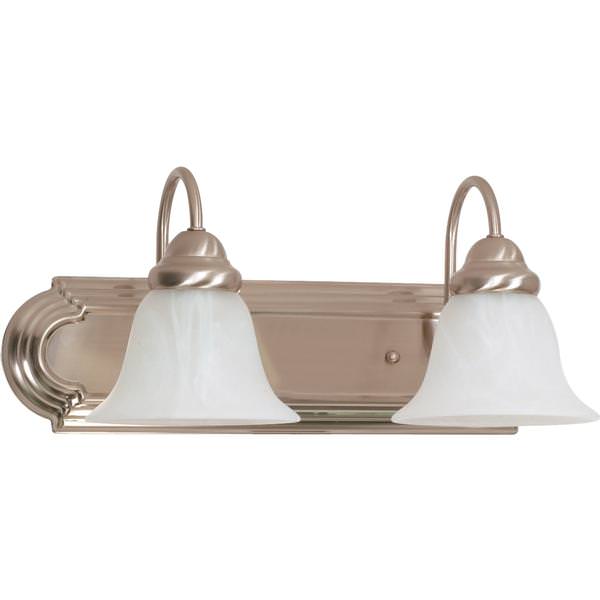 2 Light Brushed Nickel Alabaster Glass Shades Vanity Light Fixture