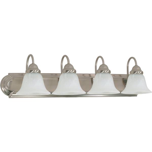 4 Light Brushed Nickel Alabaster Glass Shades Vanity Light Fixture