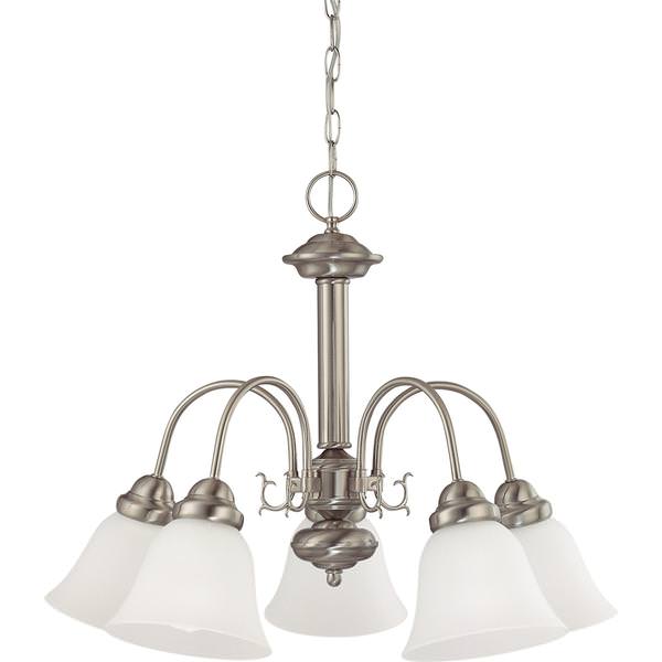 5 Light Brushed Nickel Frosted White Glass Shades Chandelier Light Fixture