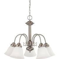 View 5 Light Brushed Nickel Frosted White Glass Shades Chandelier Light Fixture