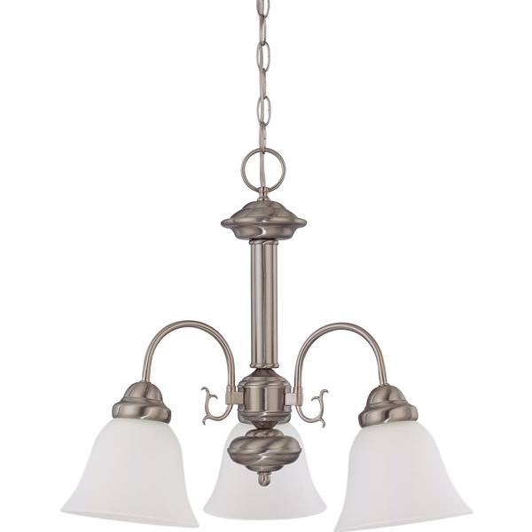 3 Light Brushed Nickel Frosted White Glass Shades Chandelier Light Fixture