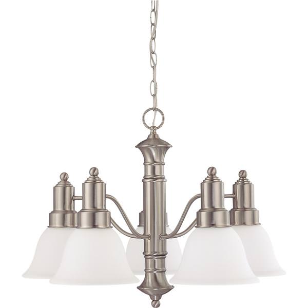 5 Light Brushed Nickel Frosted White Glass Shades Chandelier Light Fixture