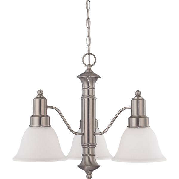 3 Light Brushed Nickel Frosted White Glass Shades Chandelier Light Fixture