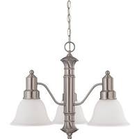 View 3 Light Brushed Nickel Frosted White Glass Shades Chandelier Light Fixture