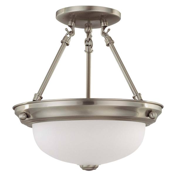2 Light Brushed Nickel Frosted White Glass Shade Ceiling Light Fixture