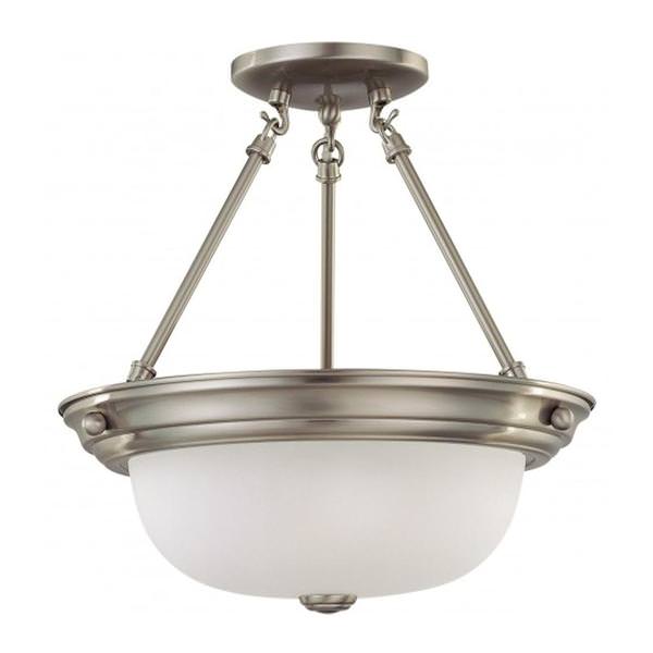 2 Light Brushed Nickel Frosted White Glass Shade Ceiling Light Fixture