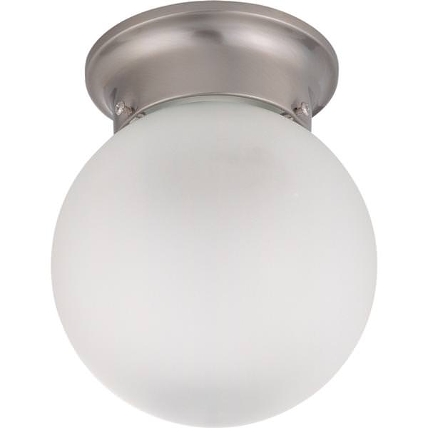 1 Light Brushed Nickel Frosted White Glass Ball Shade Ceiling Light Fixture