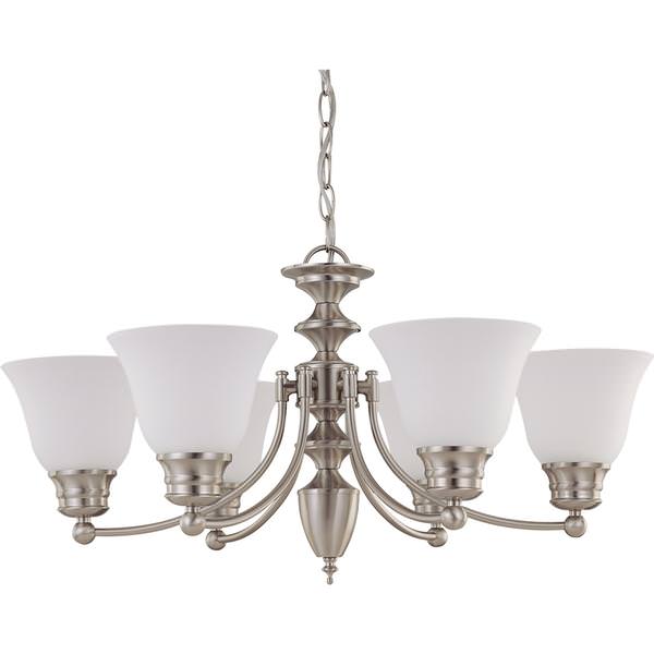 6 Light Brushed Nickel Frosted White Glass Shades Chandelier Light Fixture