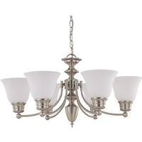 View 6 Light Brushed Nickel Frosted White Glass Shades Chandelier Light Fixture