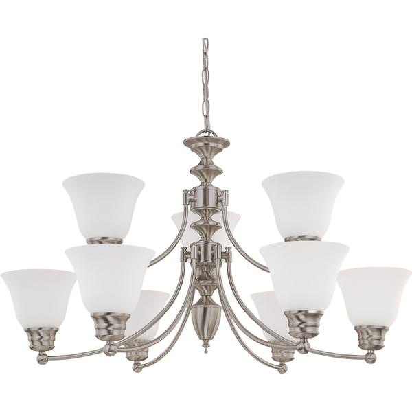 9 Light Brushed Nickel Frosted White Glass Shades Chandelier Light Fixture