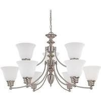 View 9 Light Brushed Nickel Frosted White Glass Shades Chandelier Light Fixture
