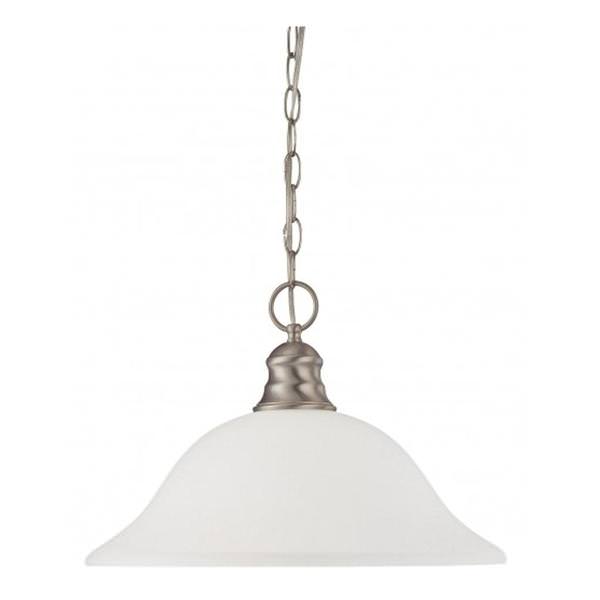 1 Light Brushed Nickel Frosted White Glass Shade Pendant Light Fixture