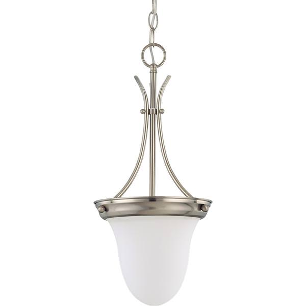 1 Light Brushed Nickel Frosted White Glass Shade Pendant Light Fixture