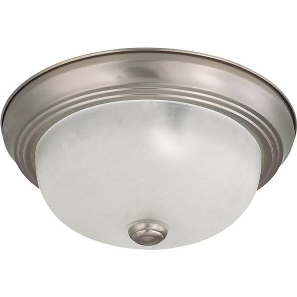 2 Light Brushed Nickel Frosted White Glass Shade Ceiling Light Fixture
