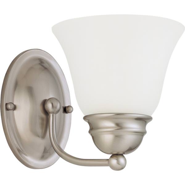1 Light Brushed Nickel Frosted White Glass Shade Vanity Light Fixture