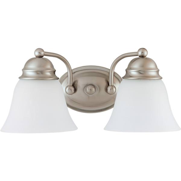 2 Light Brushed Nickel Frosted White Glass Shades Vanity Light Fixture