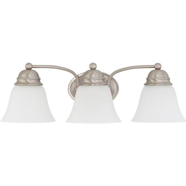 3 Light Brushed Nickel Frosted White Glass Shades Vanity Light Fixture
