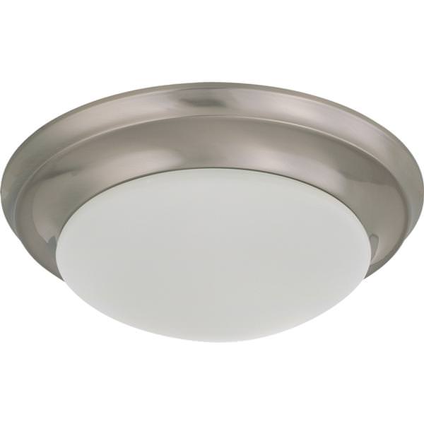 1 Light 11" Round Brushed Nickel Frosted White Glass Shade Ceiling Light Fixture