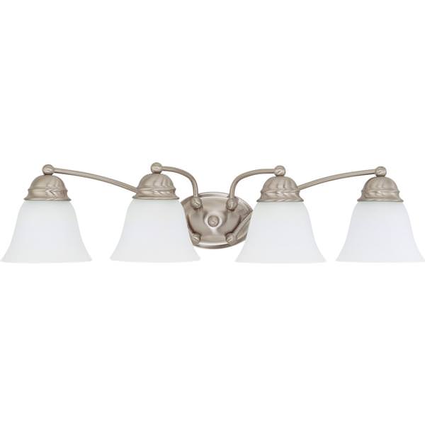 4 Light Brushed Nickel Frosted White Glass Shades Vanity Light Fixture