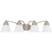 View 4 Light Brushed Nickel Frosted White Glass Shades Vanity Light Fixture