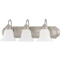 View 3 Light Brushed Nickel Frosted White Glass Shades Vanity Light Fixture