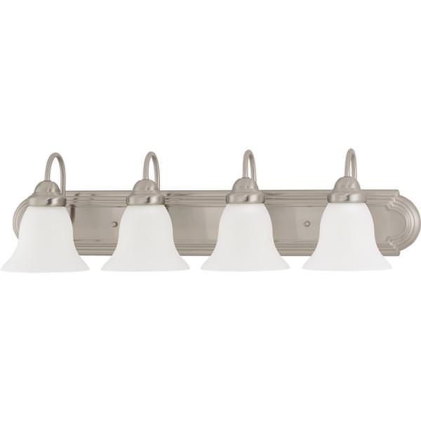 4 Light Brushed Nickel Frosted White Glass Shades Vanity Light Fixture