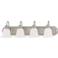 View 4 Light Brushed Nickel Frosted White Glass Shades Vanity Light Fixture