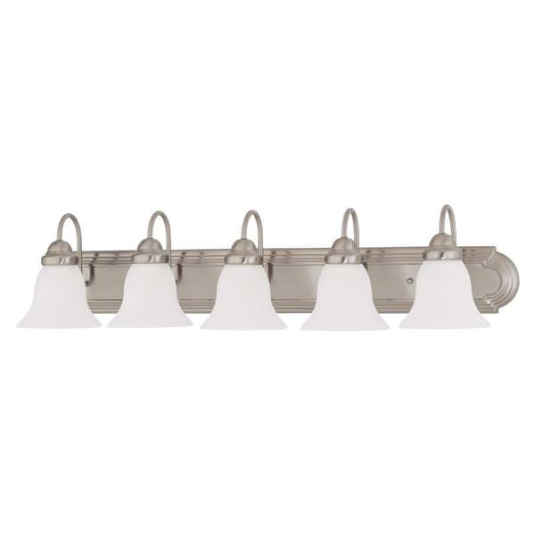 5 Light Brushed Nickel Frosted White Glass Shades Vanity Light Fixture