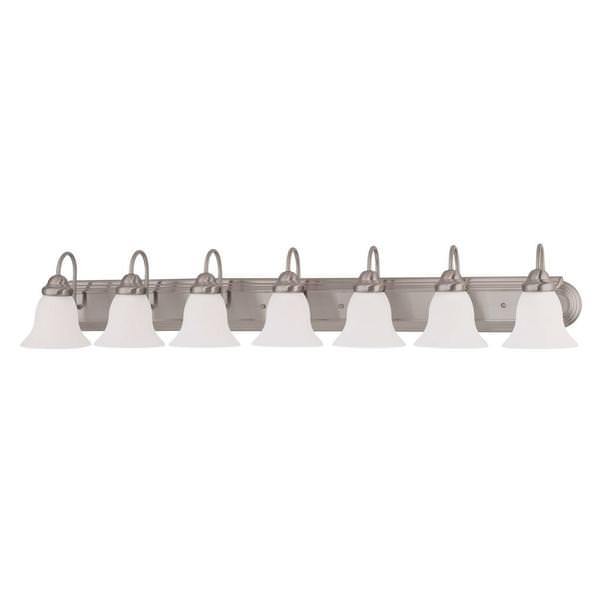 7 Light Brushed Nickel Frosted White Glass Shades Vanity Light Fixture