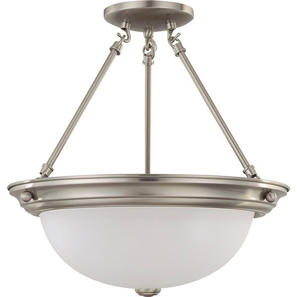 3 Light Brushed Nickel Frosted White Glass Shade Ceiling Light Fixture