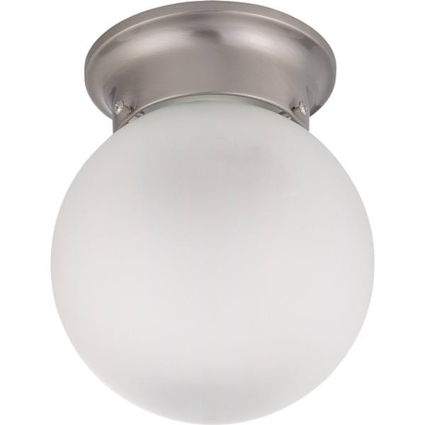 1 Light Brushed Nickel Frosted White Glass Ball Shade Ceiling Light Fixture