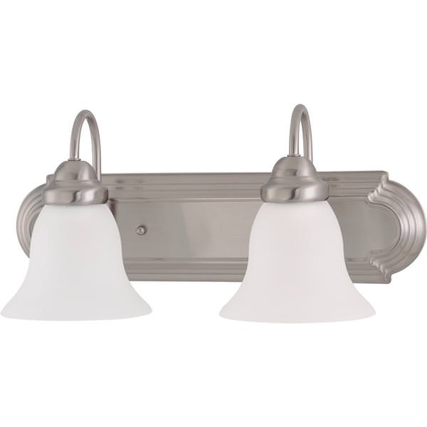 2 Light Brushed Nickel Frosted White Glass Shades Vanity Light Fixture