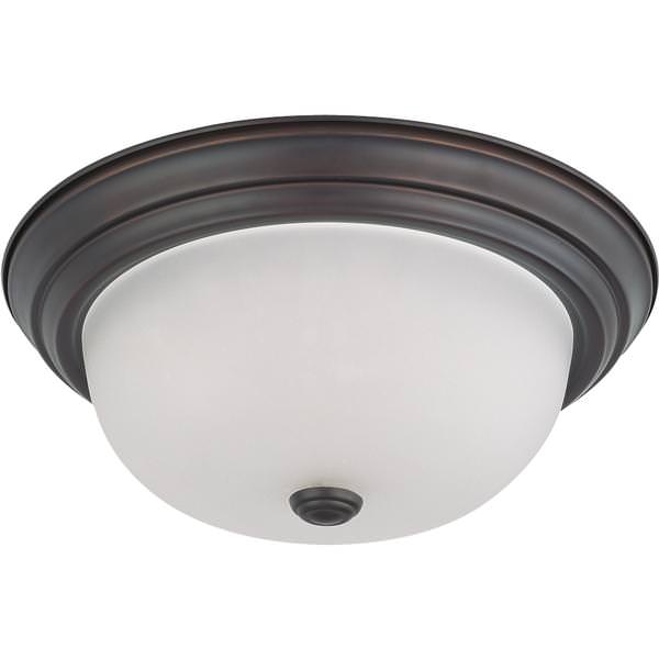 2 Light 13" Round Mahogany Bronze Frosted White Glass Shade Ceiling Light Fixture
