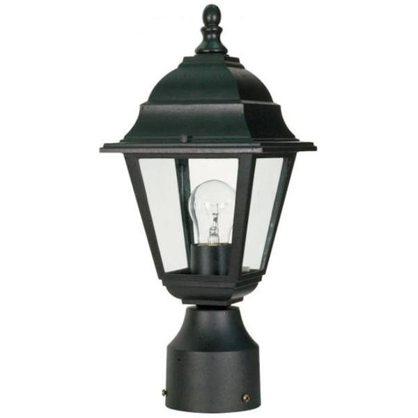 1 Light 14" Textured Black Clear Glass Shade Post Lantern