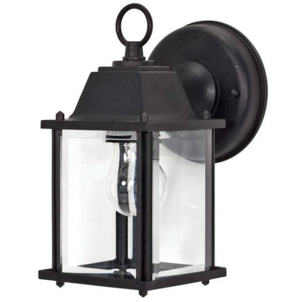 1 Light Textured Black Clear Beveled Glass Shade Wall Lantern