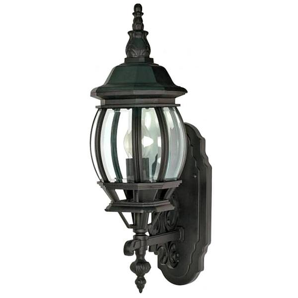 1 Light 20" Textured Black Clear Beveled Glass Shade Wall Lantern
