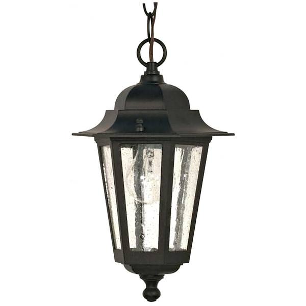 1 Light Textured Black Clear Seed Glass Shade Hanging Lantern
