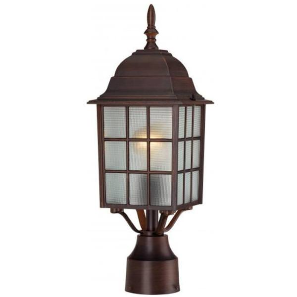 1 Light 17" Rustic Bronze Frosted Glass Shade Post Lantern