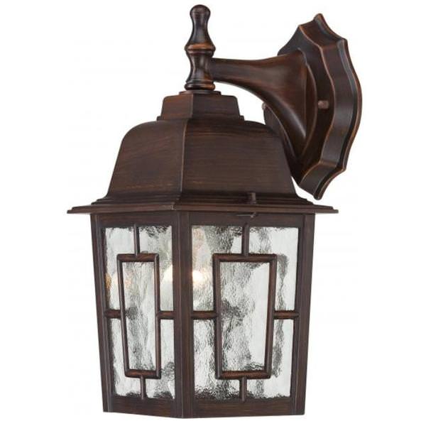 1 Light 12" Rustic Bronze Clear Water Glass Shade Wall Lantern