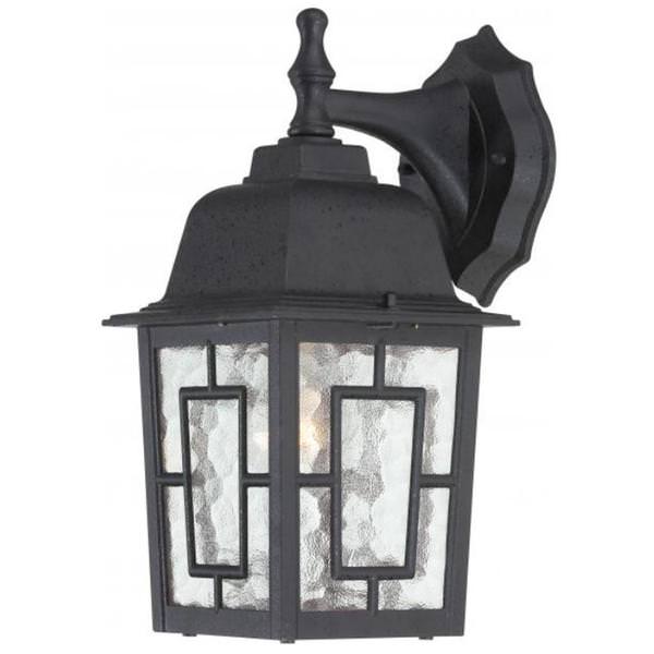 1 Light 12" Textured Black Clear Water Glass Shade Wall Lantern