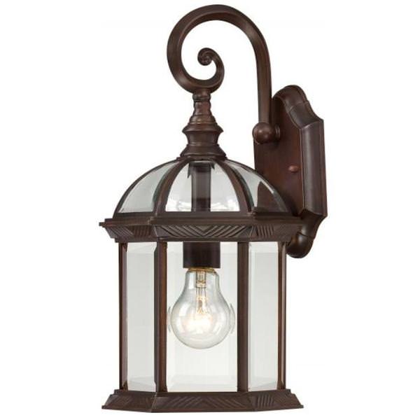 1 Light 15" Rustic Bronze Clear Beveled Glass Shade Wall Lantern