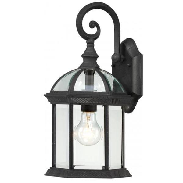 1 Light 15" Textured Black Clear Beveled Glass Shade Wall Lantern