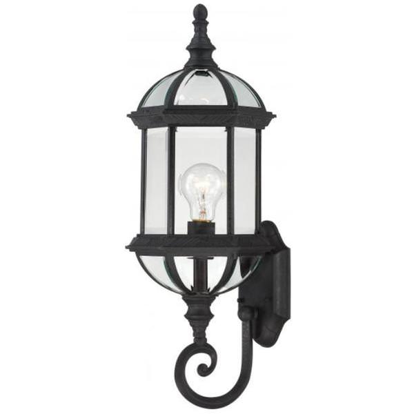1 Light 22" Textured Black Clear Beveled Glass Shade Wall Lantern