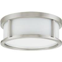 View 2 Light 13" Round Brushed Nickel White Satin Glass Shade Ceiling Light Fixture