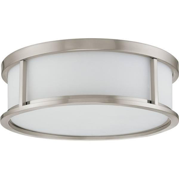 3 Light 15" Round Brushed Nickel White Satin Glass Shade Ceiling Light Fixture