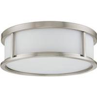 View 3 Light 15" Round Brushed Nickel White Satin Glass Shade Ceiling Light Fixture