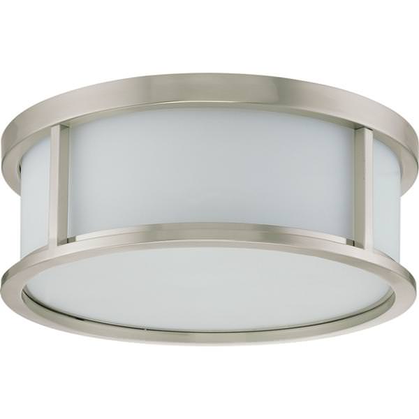 3 Light 17" Round Brushed Nickel White Satin Glass Shade Ceiling Light Fixture