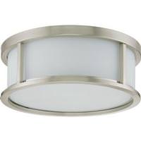 View 3 Light 17" Round Brushed Nickel White Satin Glass Shade Ceiling Light Fixture