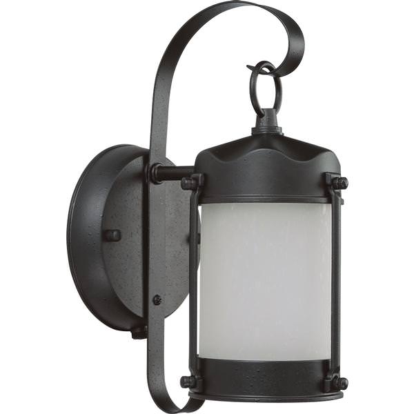 1 Light 5" Textured Black Frosted Glass Shade Wall Lantern Light Fixture with Photocell